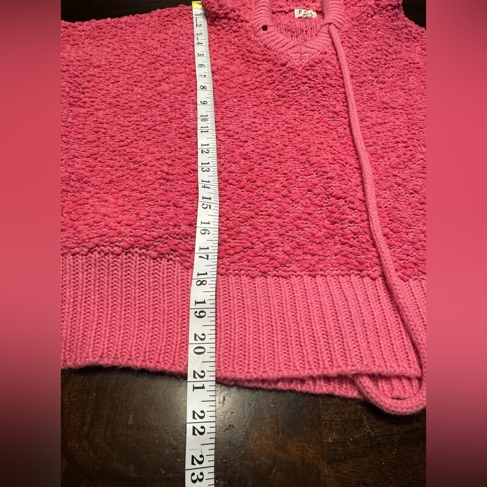 POL Women’s Rose Pink Popcorn Knit Slit Hooded Comfy Oversized Sweater Sz S - Picture 5 of 9